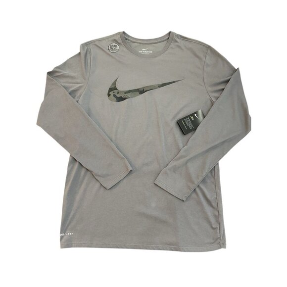 NWT Nike Dry-fit Long Sleeve Tee Mens Large Athletic Cut Gray Camo Textured Logo - Picture 1 of 6